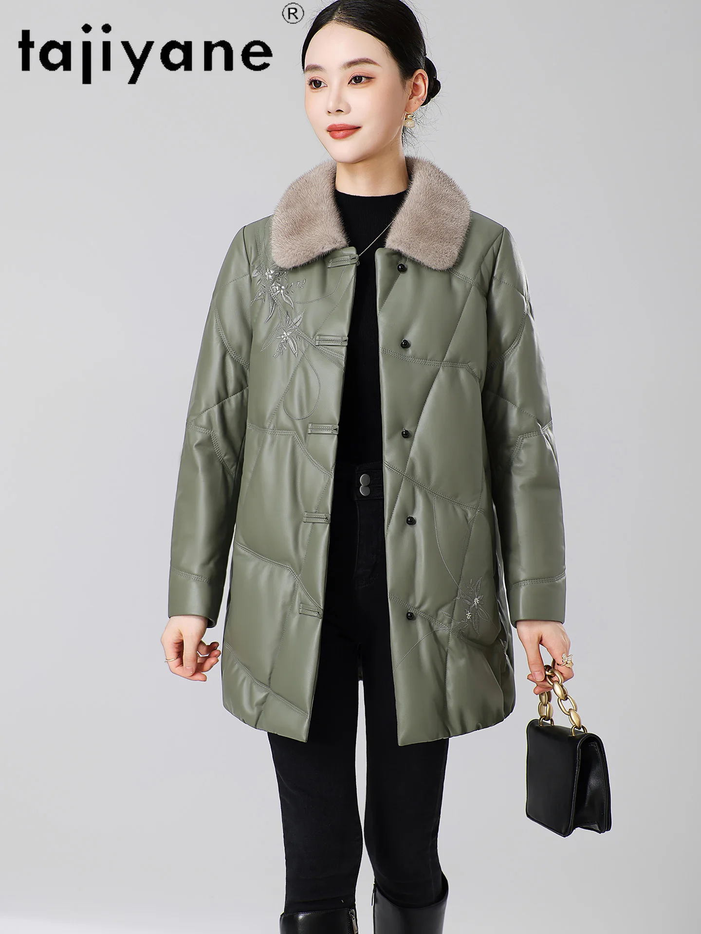 TAJIYANE Mantel Bulu Angsa Asli Kulit Domba Wanita Kerah Bulu Mink Jaket Puffer Elegan Mantel Musim Dingin 2025 Pakaian Wanita ropa mujer