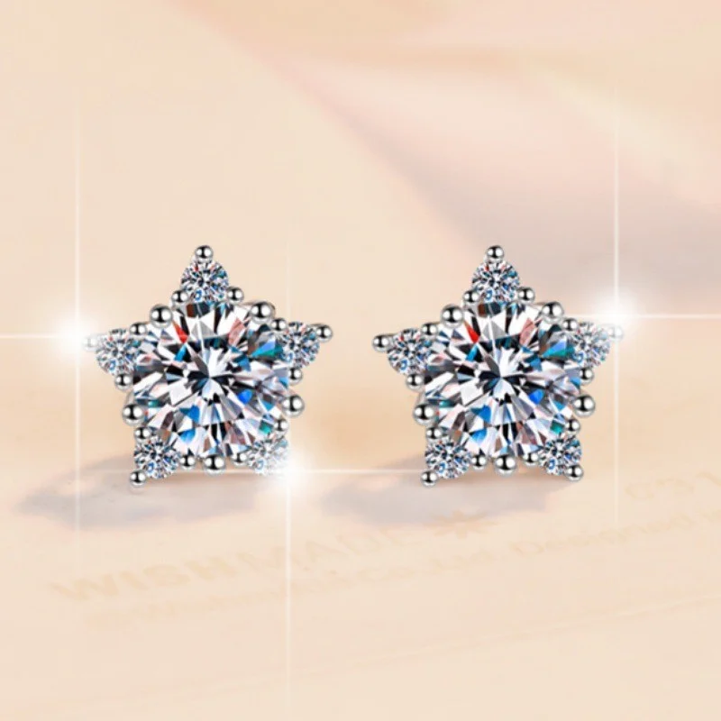 

ES0053 Lefei Fashion Classic Trendy Luxury Moissanite Fine Design Sweet Star Earrings For Women Silver s925 Wedding Jewelry Gift