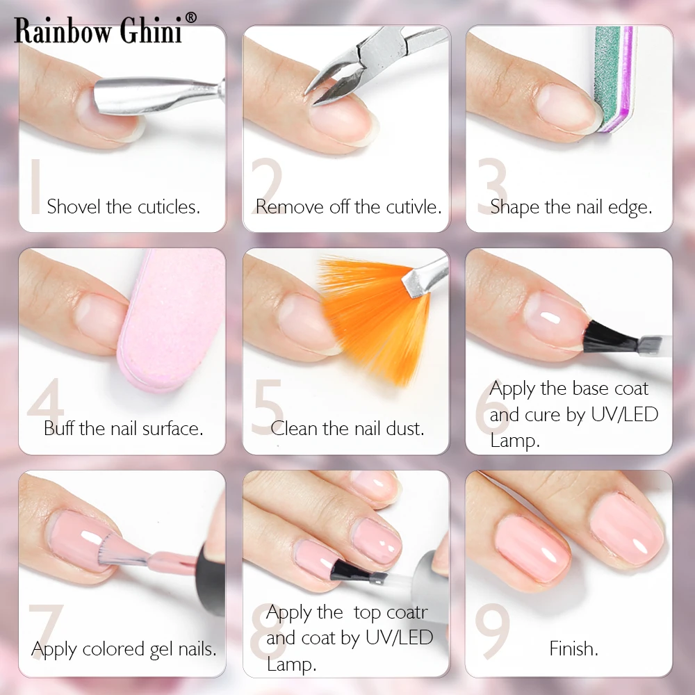 Arco-íris ghini 8ml 6 pçs/set cor roxa série gel verniz embeber uv unha gel polonês rosa glitter unha polonês hema/tpo grátis
