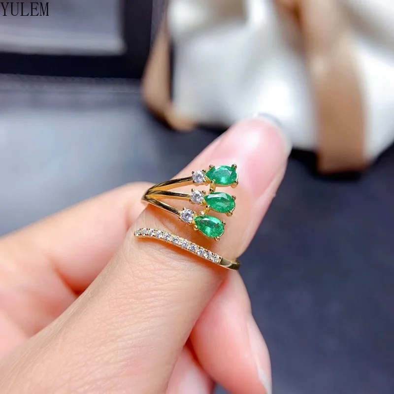 100% Women's Summer Natural Drop Emerald Ring 925 Sterling Silver Simple Fine Jewelry Birthday Gift Customizable - Image 4