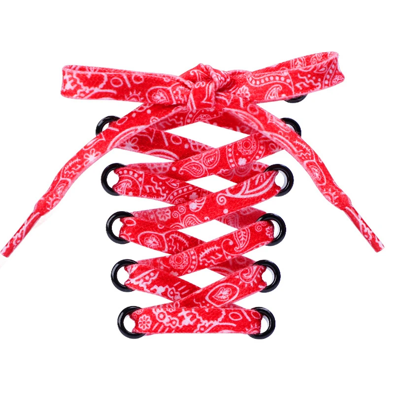 Flat Cashew Flowers Shoelaces for Sneakers Women Men Blue Hand-painted Sports Casual High Quality Basketball ShoesLaces 1 Pair