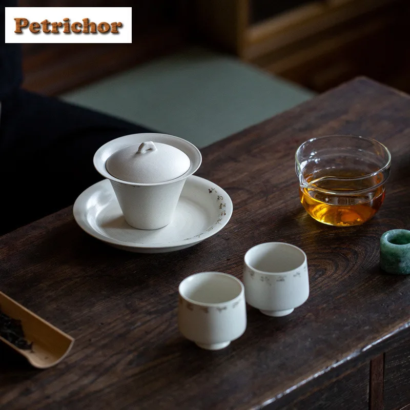 2 قطعة/الوحدة مسحوق يين مكتوبة بخط اليد الشعر نثر فنجان الشاي عالية القدم وعاء الشاي إبريق الماء الشاي تذوق رائحة كوب تشازان كوب رئيسي 65 مللي #4