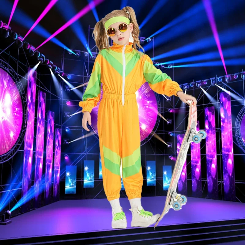 

80s Kids Hip Pop Costume Retro Disco Cosplay Dance Jumpsuit Outfits Girls Dance Sports Suit School Stage Party Clothes Children