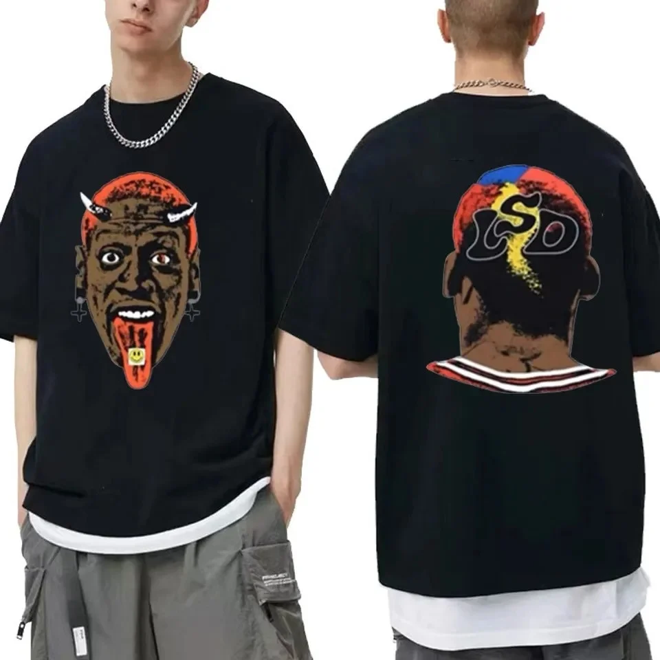 تي شيرت برقبة دائرية مع Dennis Rodman Devil Art Creative - رسومات مستوحاة تتميز بفن الشارع للمعجبين
