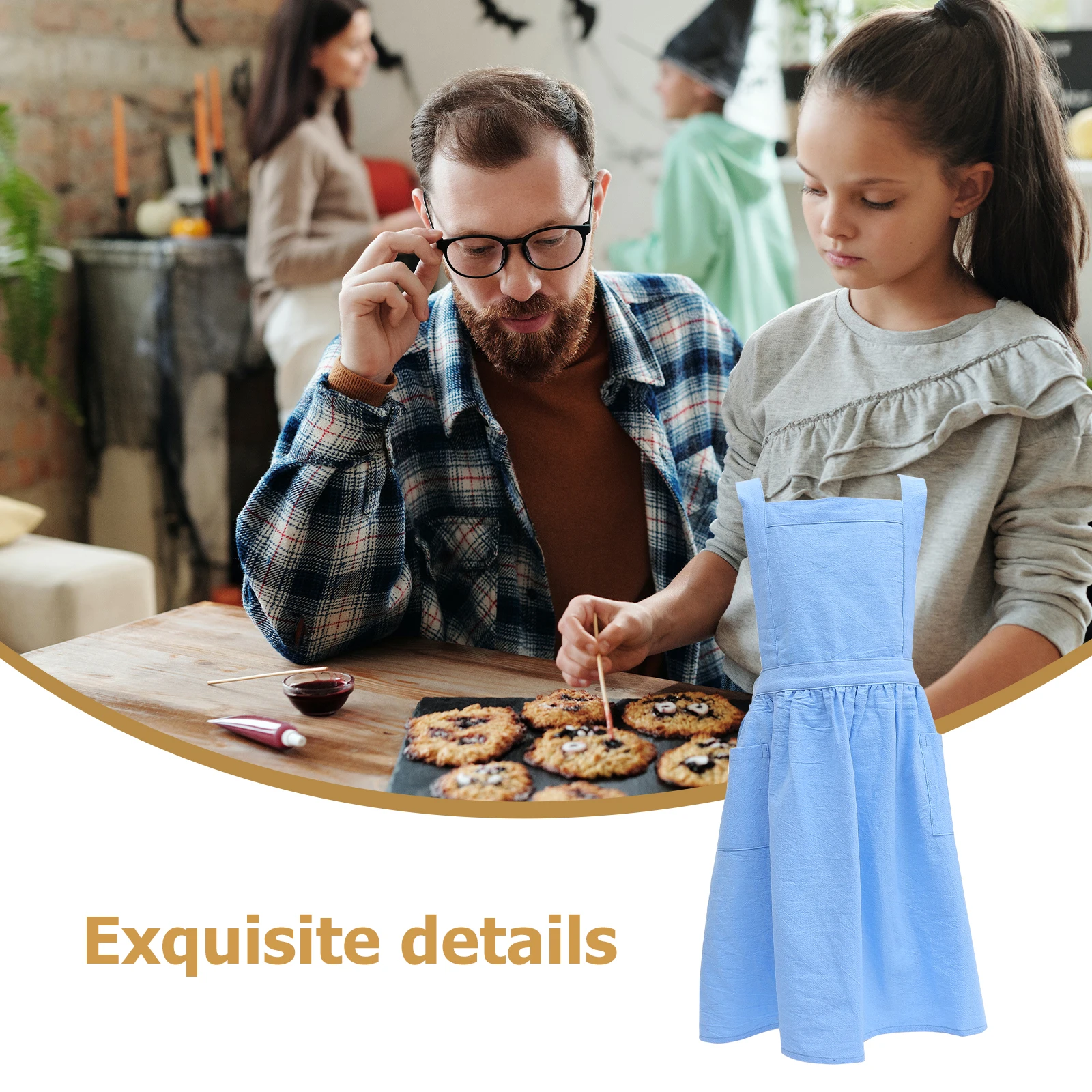 

1pc Children Baking Apron Comfortable Cotton Linen Kids Sleeveless Cooking M Blue M Size Double Pocket Kitchen Gardening Fashion