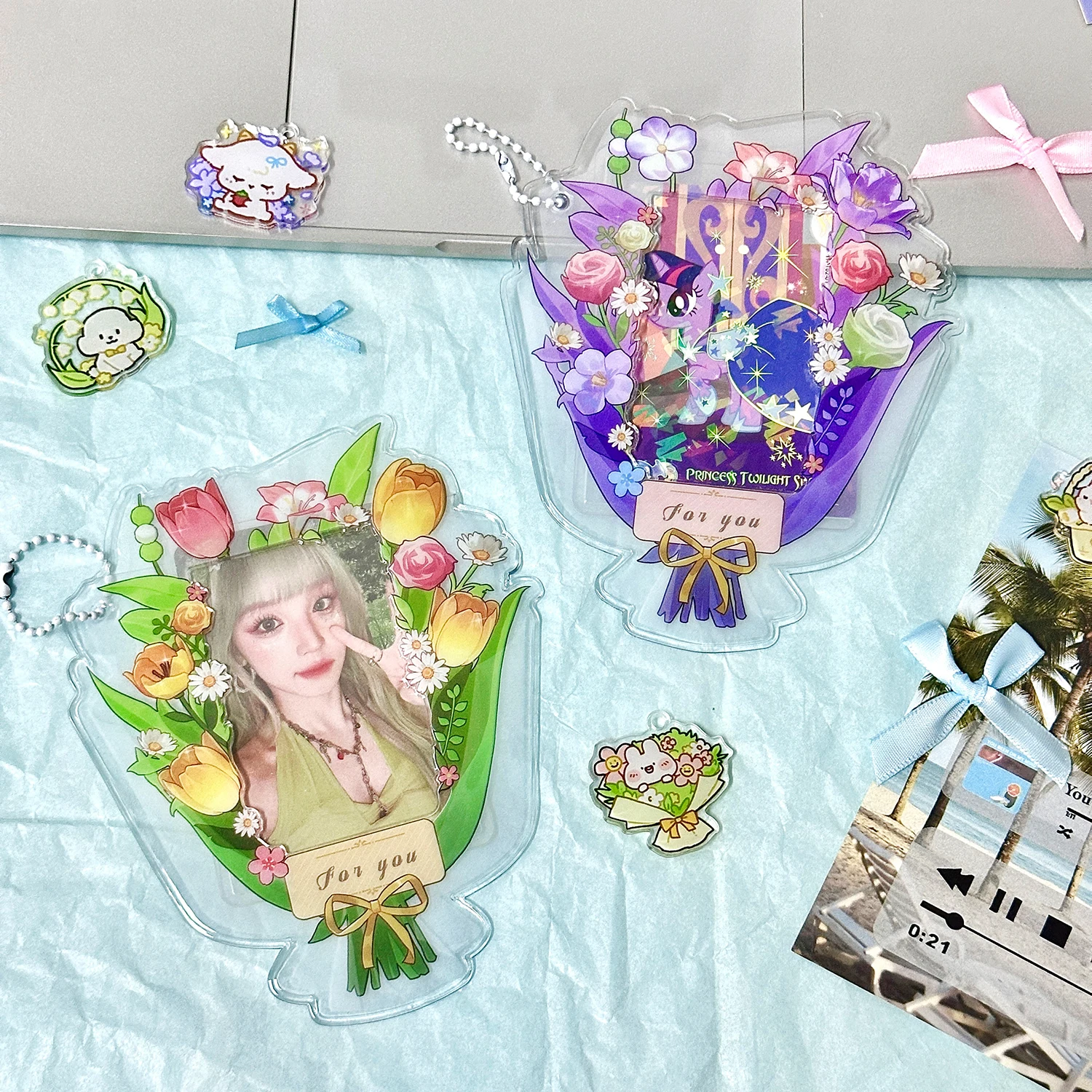 MINKYS Cute Flower Shape 3 inch Kpop Photocard Holder Photo Card Holder Bag Pendant Back To School Stationery