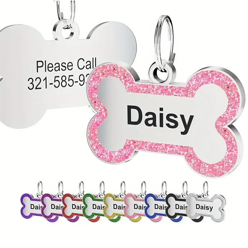 Zinc Alloy Double-Sided Personalized Customized Pet Engraved ID Name Plate Puppy Bone Shape Collar Tag Plate Pendant Decorations