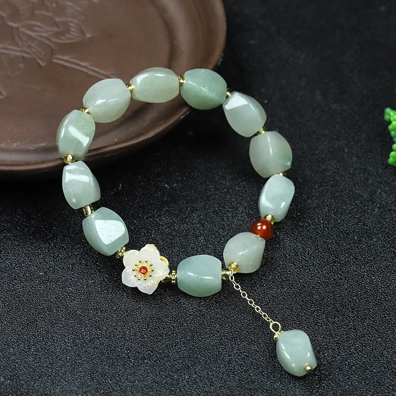 Dongling Jade Twisted Beads with Flower Bracelet Fashionable and Simple Women's Models