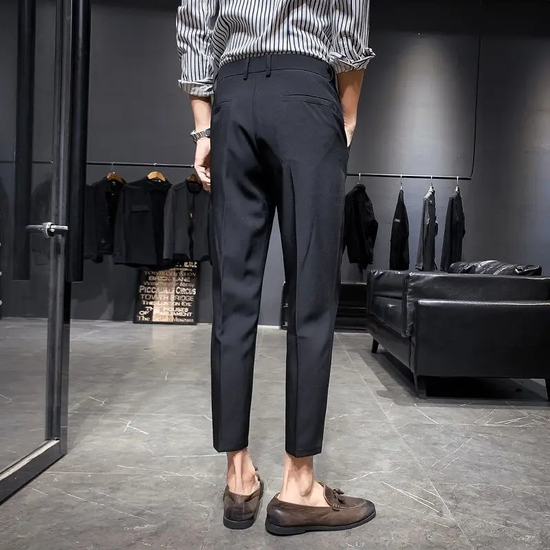 

Men's Suit Pants Ankle-Length Black Dress Pants Formal Business Straight Slim Fit Korean Style Casual Trousers Grey White Blue