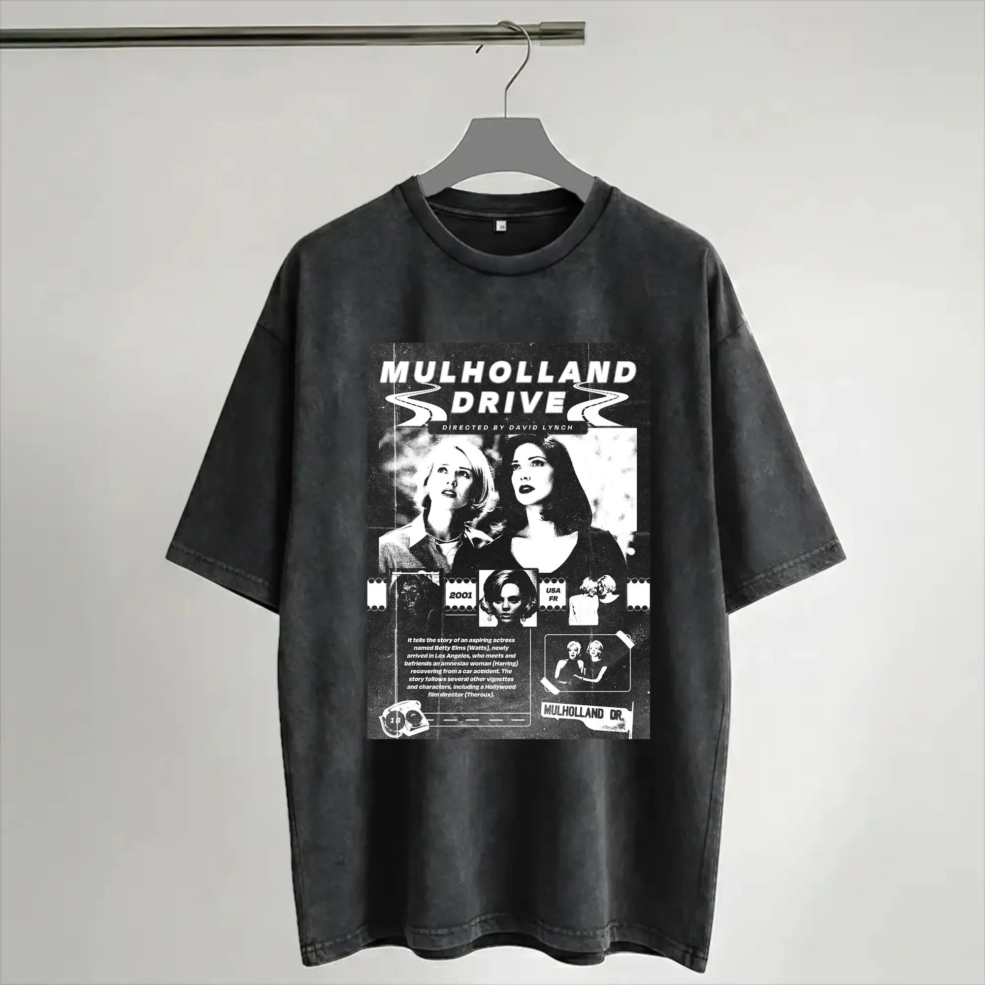 Harajuku Washed Shirt Mulholland Drive Merch Vintage T Shirt High Street  Streetwear Short Sleeve Summer Tee Shirt