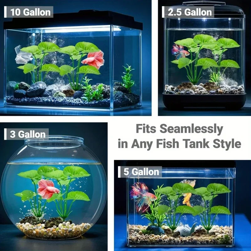 1 Stück Künstliche Aquarienpflanzen, Realistische Schwimmende Blätter mit Robustem Stiel, Wartungsarme Dekoration für Terrarien und Wassertanks – Detail 3