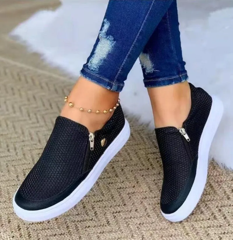 Sneakers Woman Vulcanize Shoes Casual Side Zipper Femme Tenis Luxury Tennis Feminino for Women 2023 Zapatos Mujer