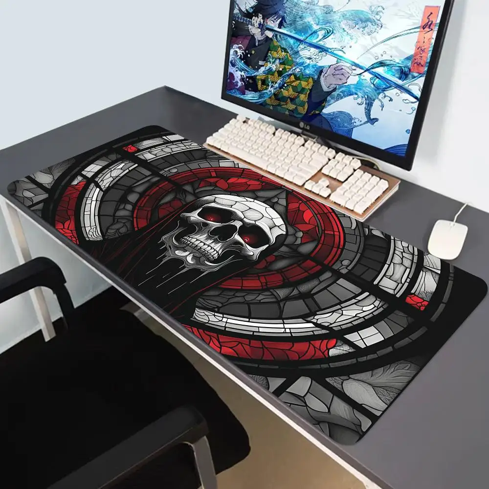 HD Xxl Mouse Pad 900x400 Pc Gaming STAINED GLASS SKULL OF THE FALLEN SAINT Accessories Desk Mat Desktops Mousepad Mats Keyboard