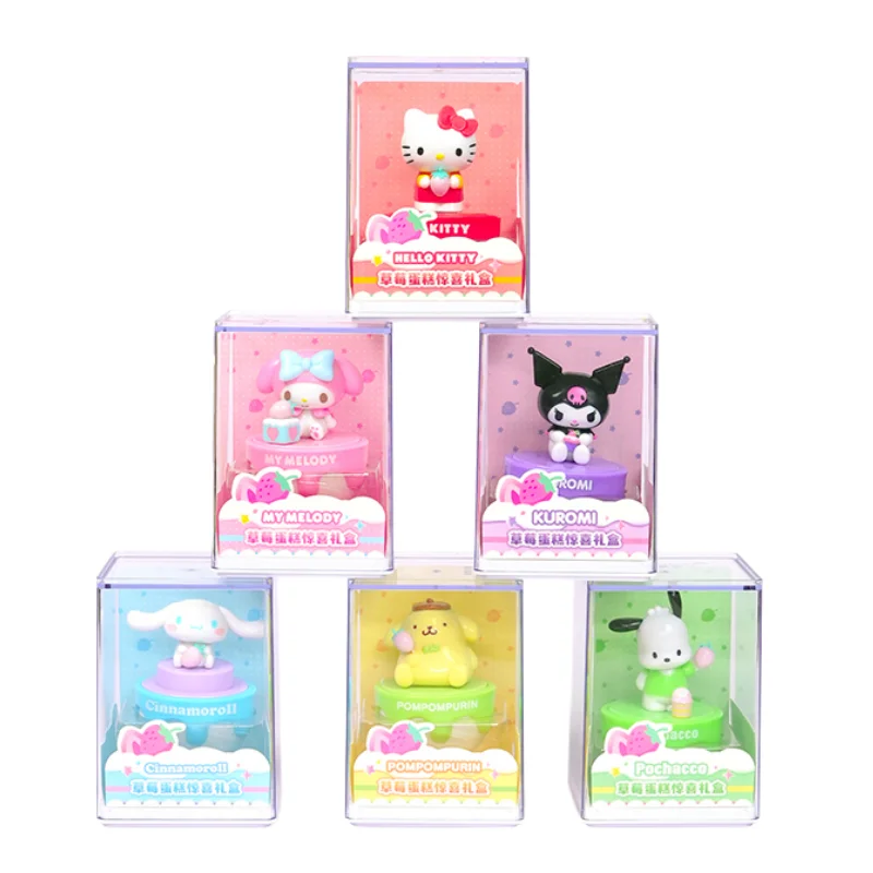 Genuine Sanrio Strawberry Cake Surprise Gift Box Series Hello Kitty Cinnamoroll Anime Figures Desktop Model Ornament Toy Gift