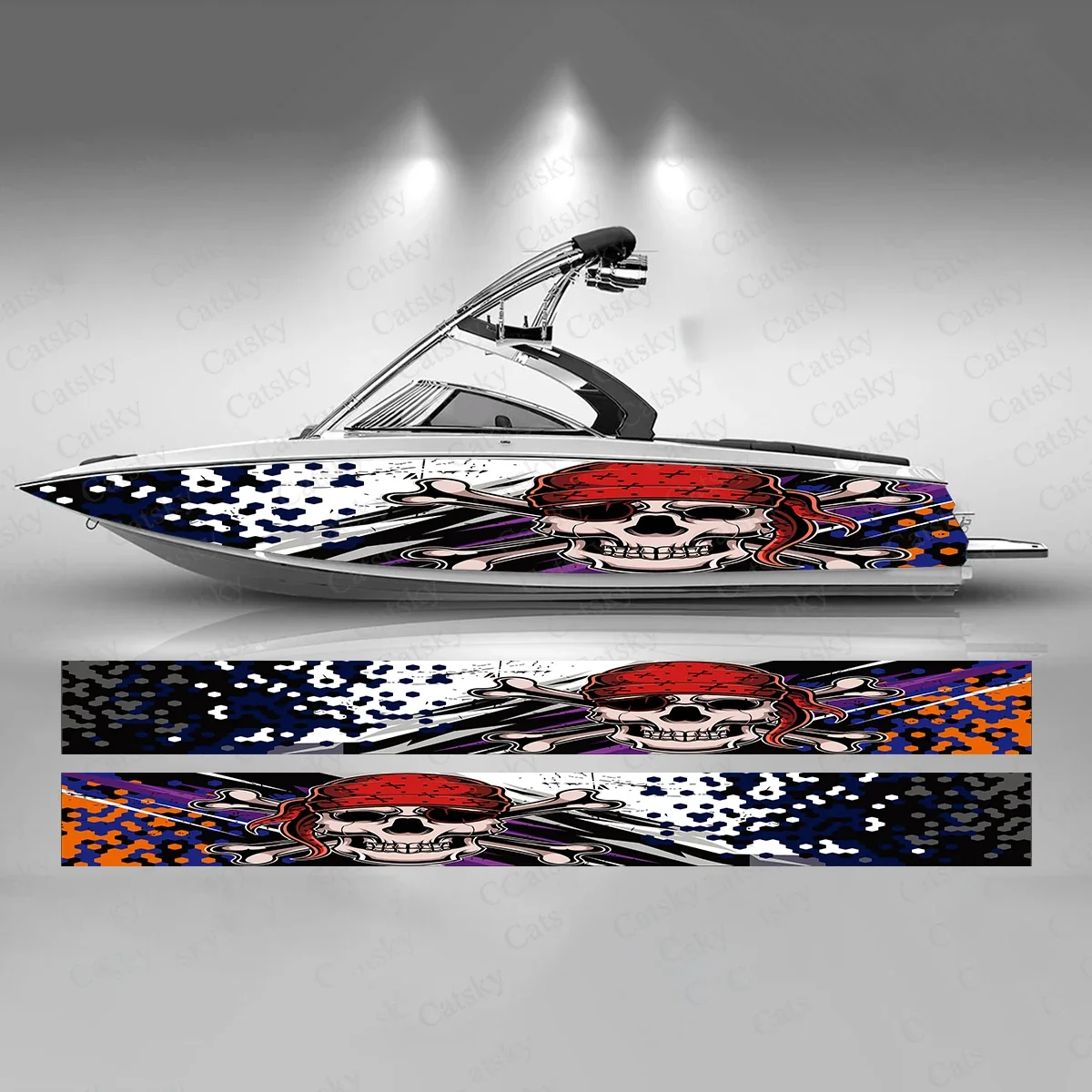 

Pirate Skull Colorful Boat Sticker Fashion Custom Fish Boat-Sticker Vinyl Waterproof Boat Wrap Graphic Boat Wrap Decal