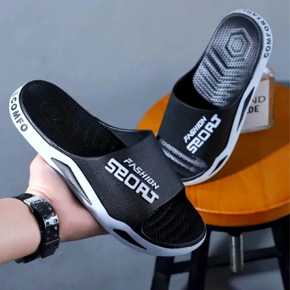 Summer Men Slippers Beach Slides Letter Design Bathroom Anti Slip Sandals Home Indoor Outdoor Trendy Shoes Couples Slipper