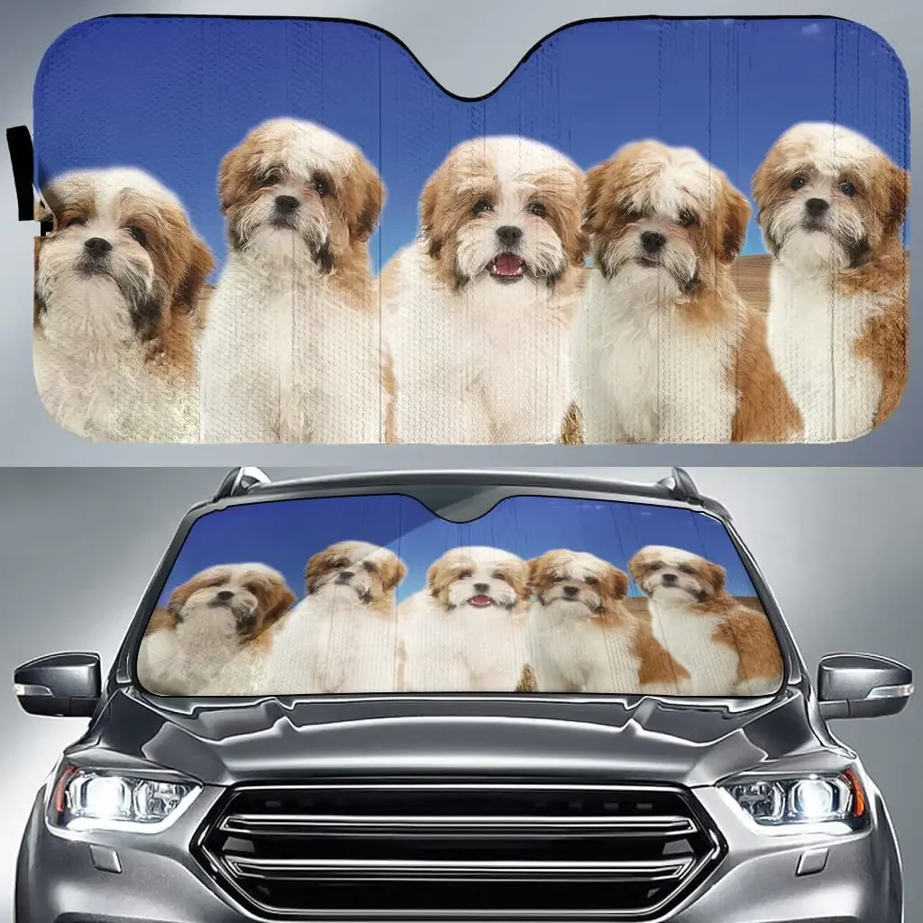 Adorable Shih Tzu Team Blue Pattern Car Sunshade, Shih Tzu Family Auto Sunshade for Car Decor, Shih Tzu Lover Gift, Car Windshie