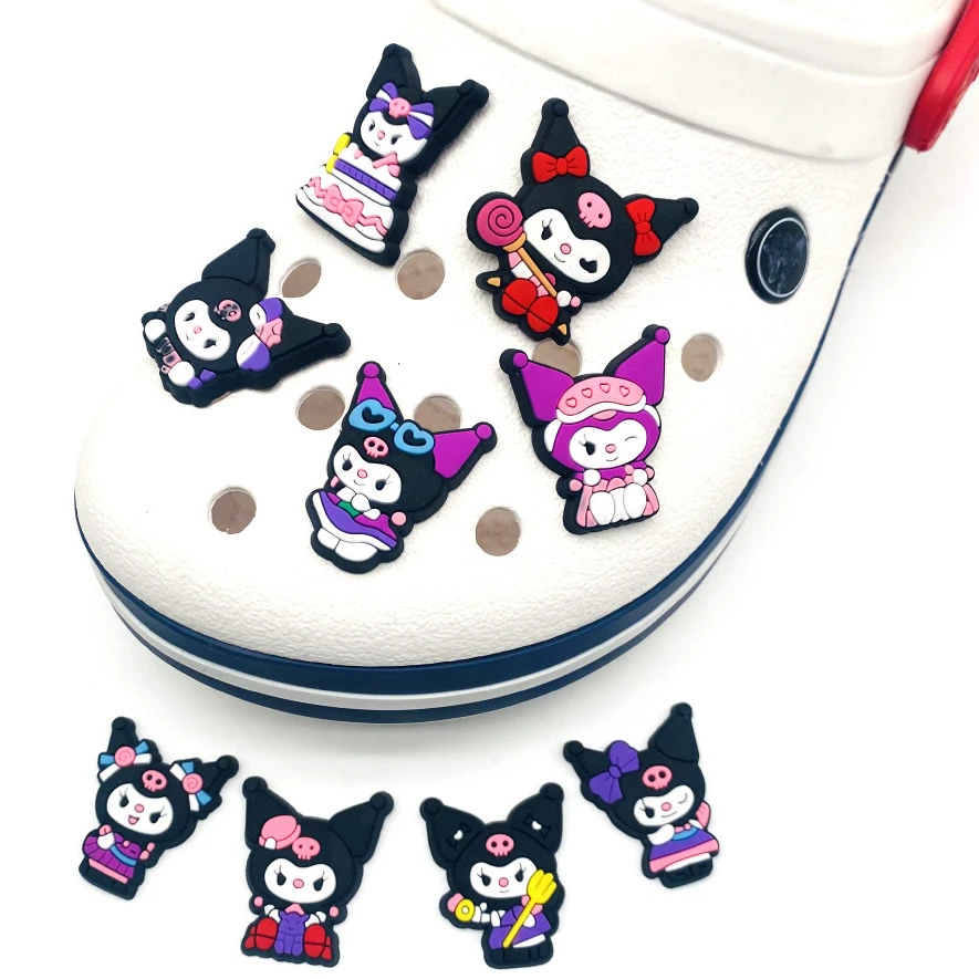 9Pcs/Set Sanrio Kuromi Series Shoe Charms for Clogs Bubble Slides Sandals PVC Shoe Decorations Buckle Accessories for Teen