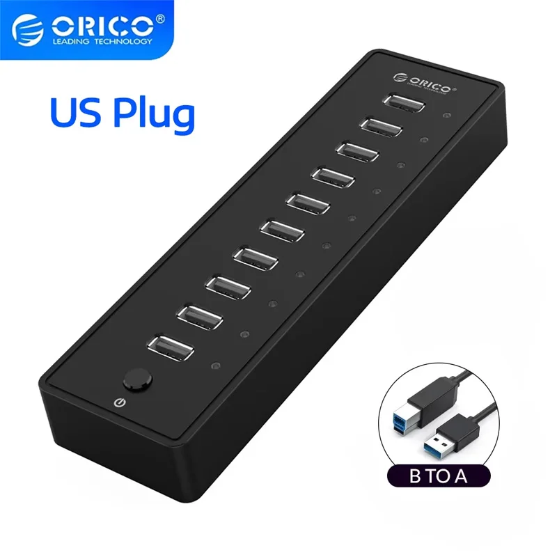 Orico Usb Hub 10 Poort Abs Usb2.0 Hub Met 12V Power Adapter High Speed Usb Splitter Voor Pc Computer Accessoires 1M Datakabel