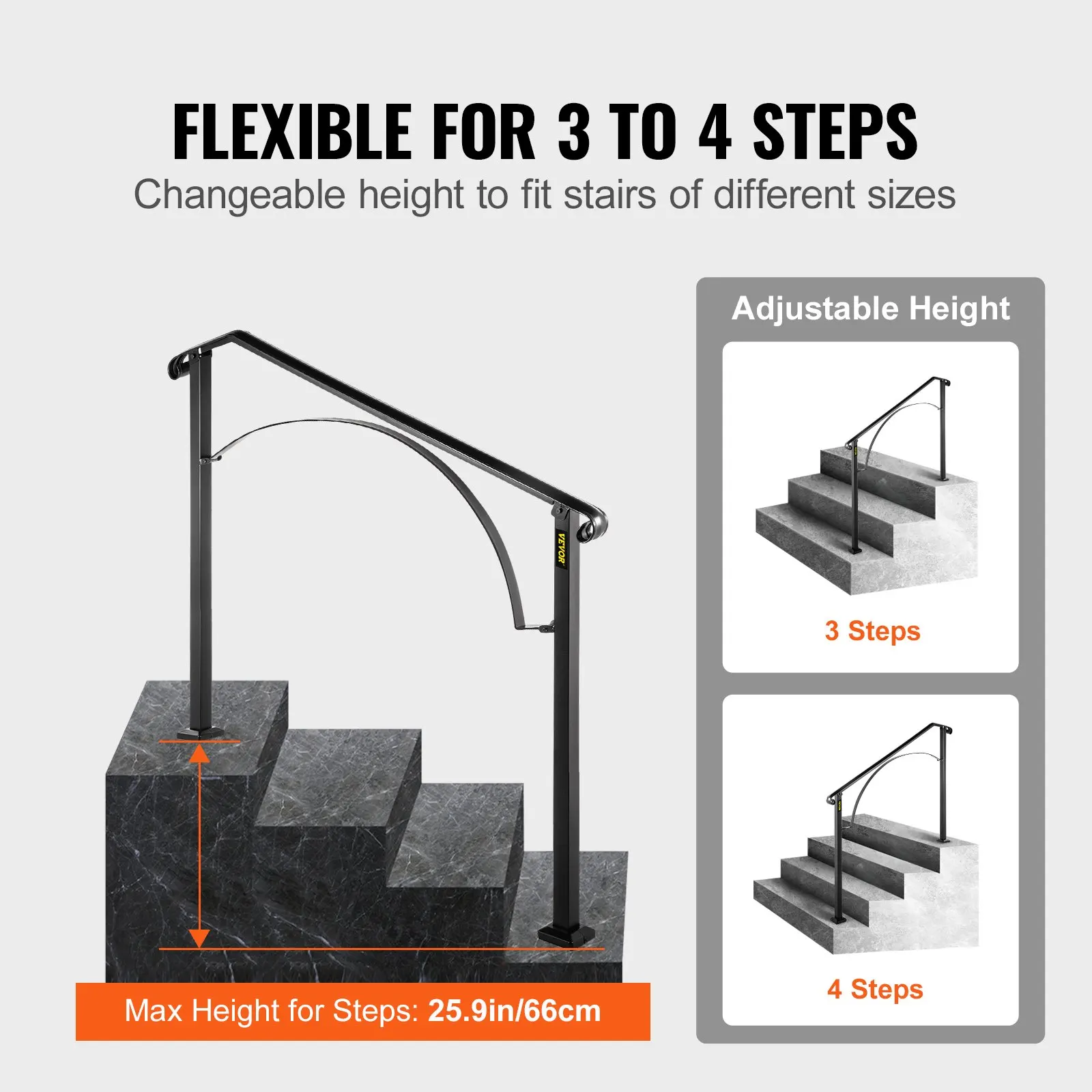 

Handrails For Outdoor Steps, Fit 3 Or 4 Steps Outdoor Stair Railing, Arch#3 Wrought Iron Handrail, Flexible Porch Railing,