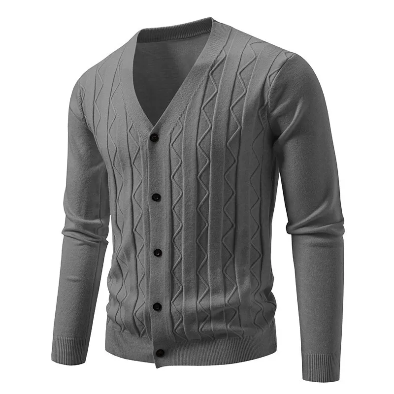 Autumn Winter New Fashion Men's Casual Trendy Simple Basic V-neck Single-breasted Long Sleeve Knitted Sweater Cardigans Male