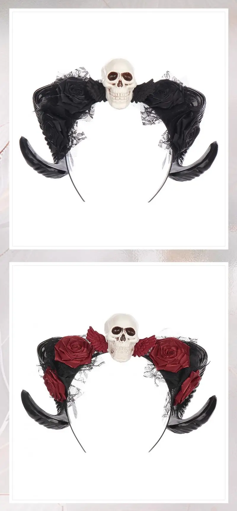 Dunkles Halloween Gothic-Stil Geflochtenes Stirnband Totenkopf-Dämon Haaraccessoires Rote Rose Gothic-Haarband Party-Kostüm-Requisiten – Detail 3