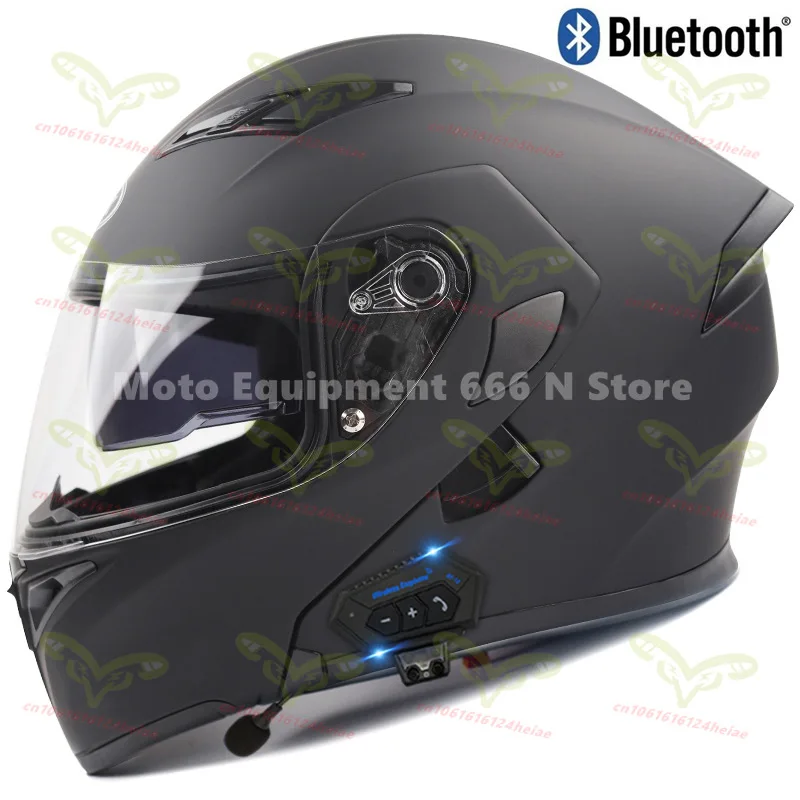 Men Women Bluetooth Motorcycle Helmet DOT Approved Waterproof Longer Endurance Double Lens Motorcycle Riding Helmet Four Seasons