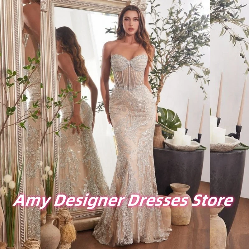 

Elegant Sweetheart Mermaid Evening Dresses For Dubai Girls Delicate Sequin Applique Wedding Party Dress Prom Gowns Customized