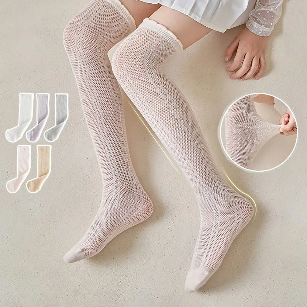New Cotton Long Stockings Hollow Solid Color Knee High Long Socks Thin Princess Kids Socks Girls