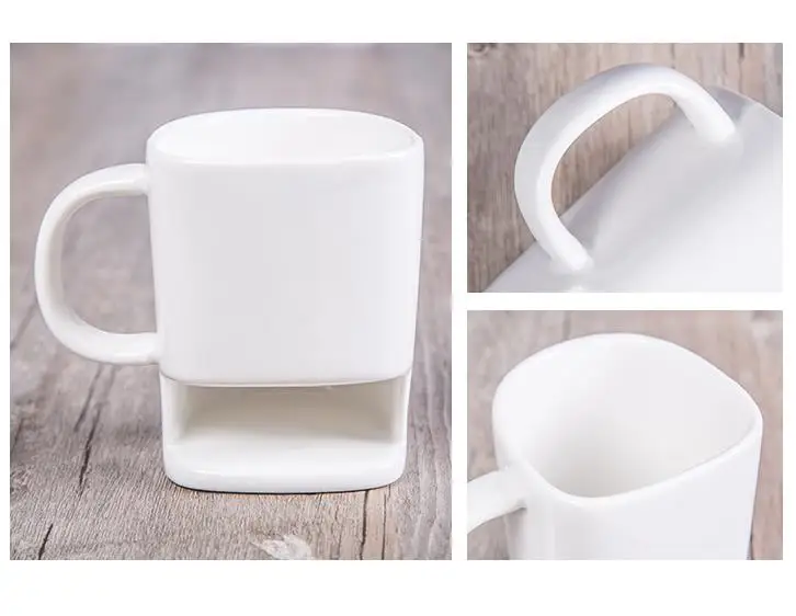 60pcs 250ML Ceramic Mug White Coffee Tea Biscuits Milk Dessert Cup Tea Cup Side Biscuits Pockets Holder For Home Office SN4155