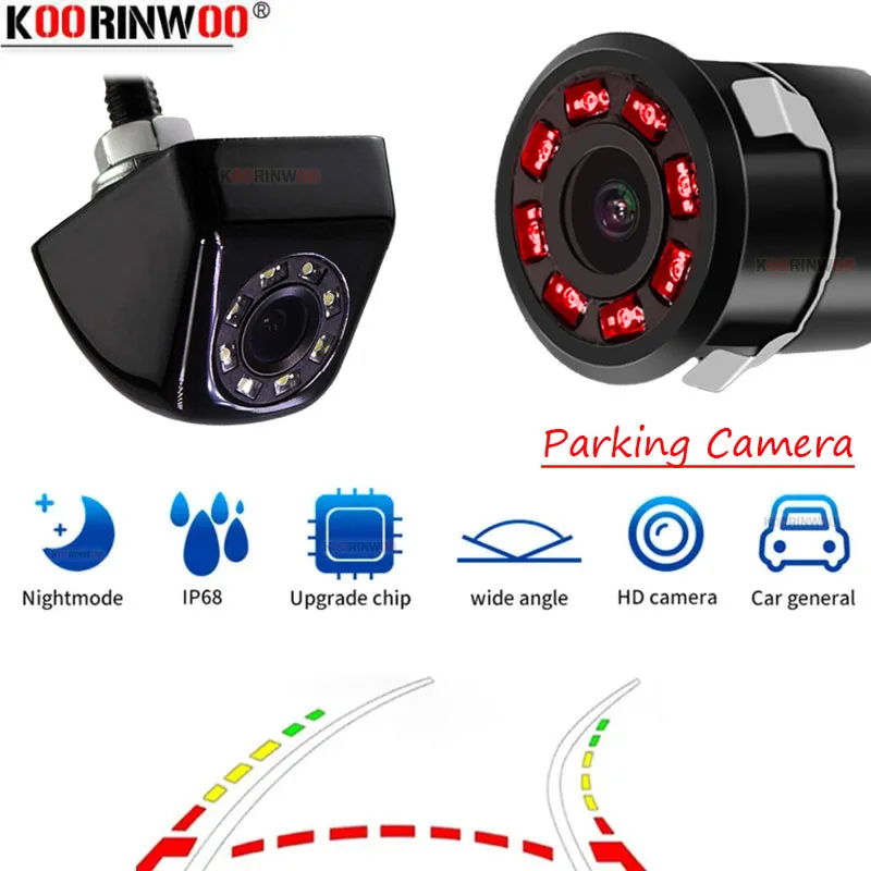 Koorinwoo Динамическая траектория Автомобильная парковка Багажник Камера 8 ламп Подвижная парковочная линия Автомобильная камера заднего вида Система резервной парковки