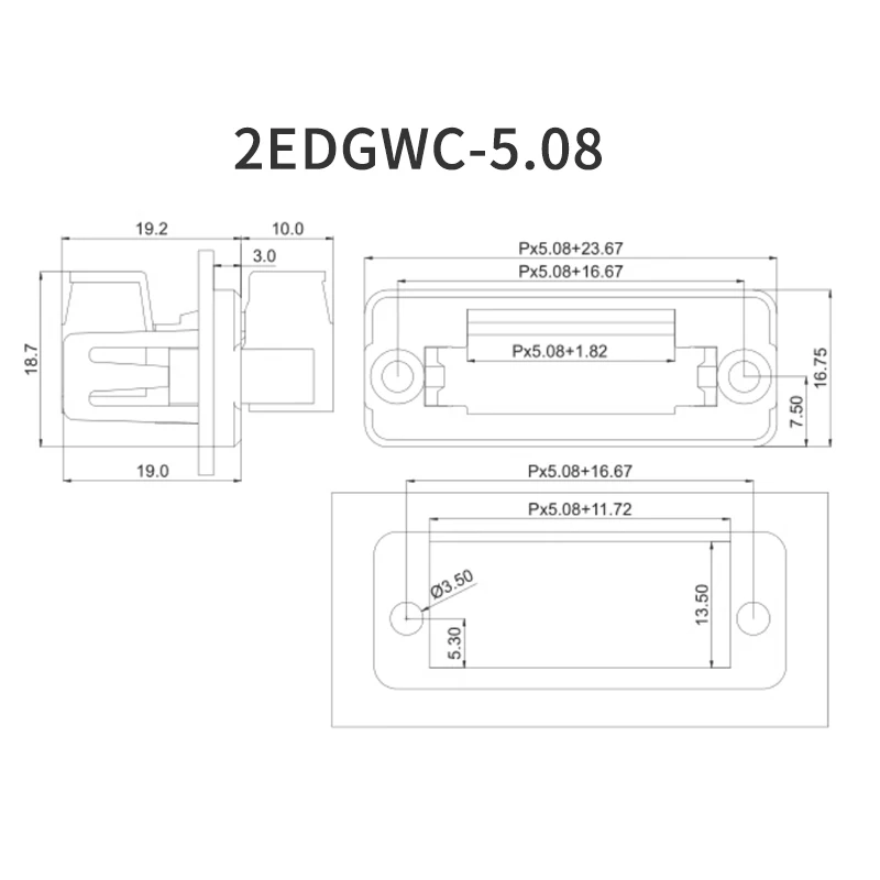 (1 Set) KF 2EDGWC 15EDGWC - 5.08mm Set of 3 Solderless Butt Connector Through Wall Terminal Block with Flange Fixing Frame 2~24P
