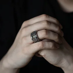 Men Ring 925 Silver Jewelry Adjustable Personality Gluttonous Pattern Male Divine Beast Hegemony Ring Male Finger Accessories