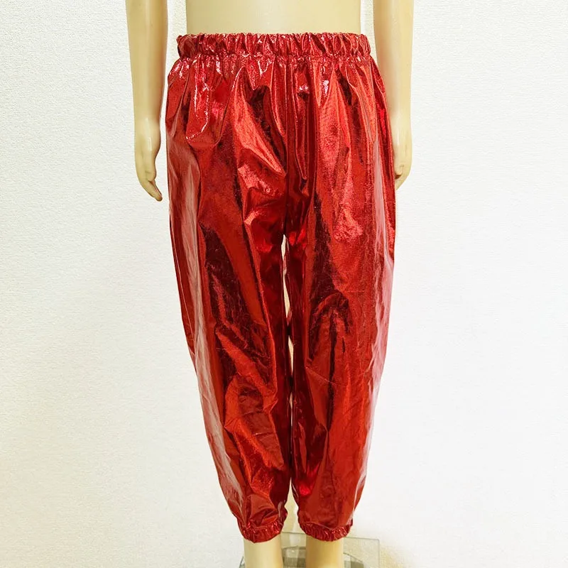 반짝이는 메탈릭 댄스 팬츠 – 어린이와 성인을 위한 신축성 있는 스트레이트 레그 테이퍼드 바지, 무대 공연에 적합