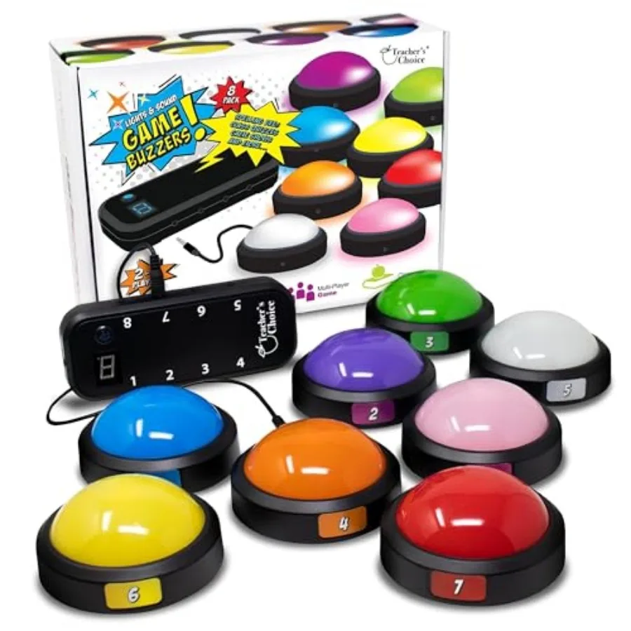 Light Up Game Buzzer System Displays The Winning Player Loud Unique Sounds for Each Buzzer Great for Trivia Games Family Feud J