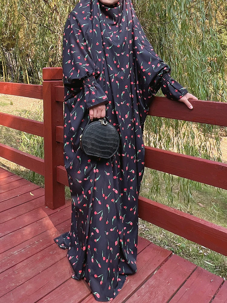 Moroccao Party  Dress for Women Muslim Prayer Abaya Print Eid Mubarak Niqab One Piece Long Khimar Robe Musulmane Kaftan