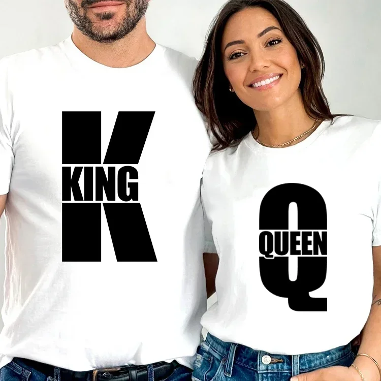 Valentine Gift Short Sleeve Honeymoon T Male Female Y2k Cotton Shirt Men Women Matching Couple Big Letter Q or K Queen King Tee