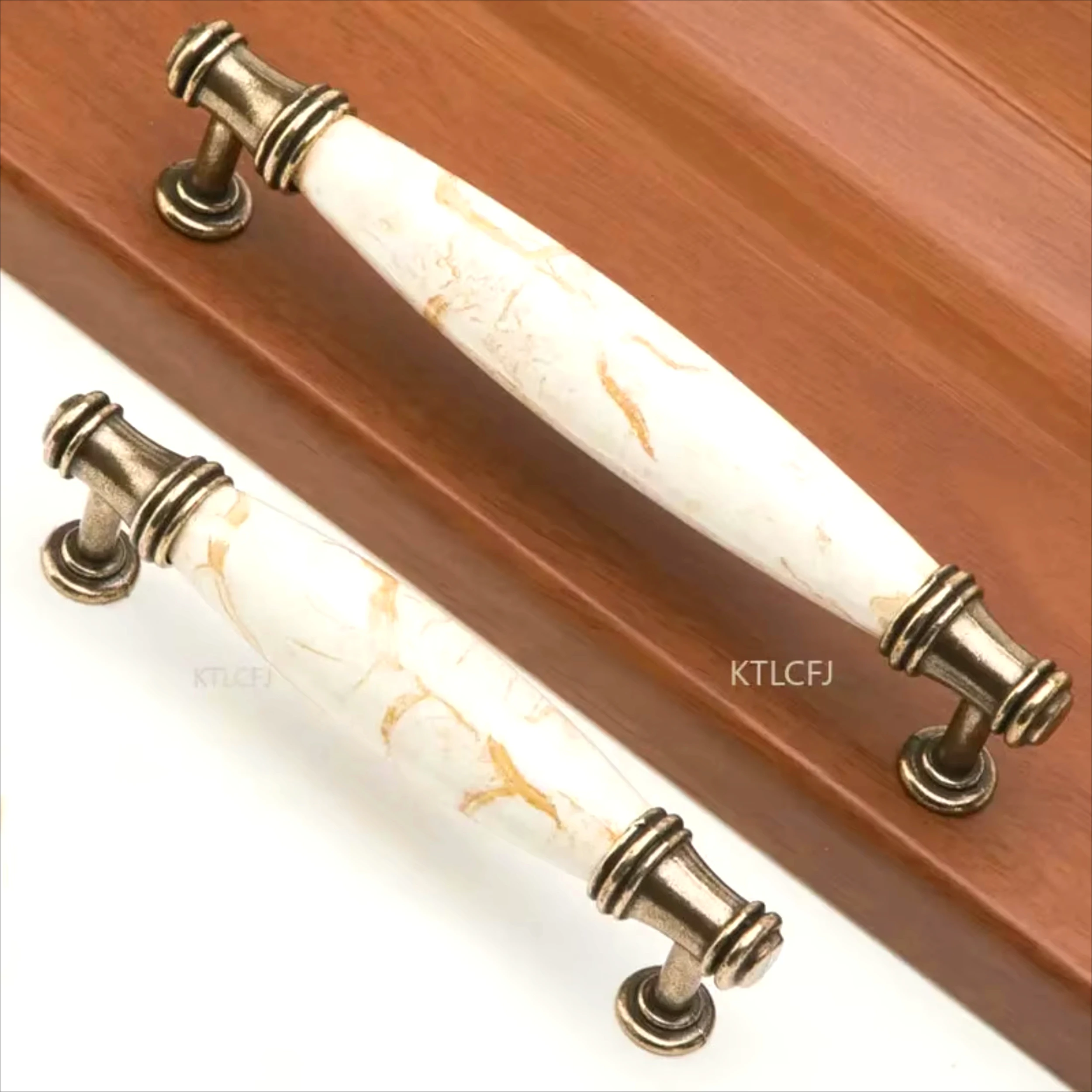 Antique Crackle Glaze Ceramic Drawer Pull Handle, Zinc Alloy Base, European & Chinese Style Cabinet Cupboard Furniture
