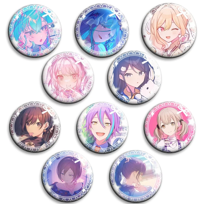 Sekai Project PJSK Creative Lapel Pins Alloy Brooch Hoshino Ichika Hinomori Shiho Round Badge for Bag Clothes Shirt Decor Gifts
