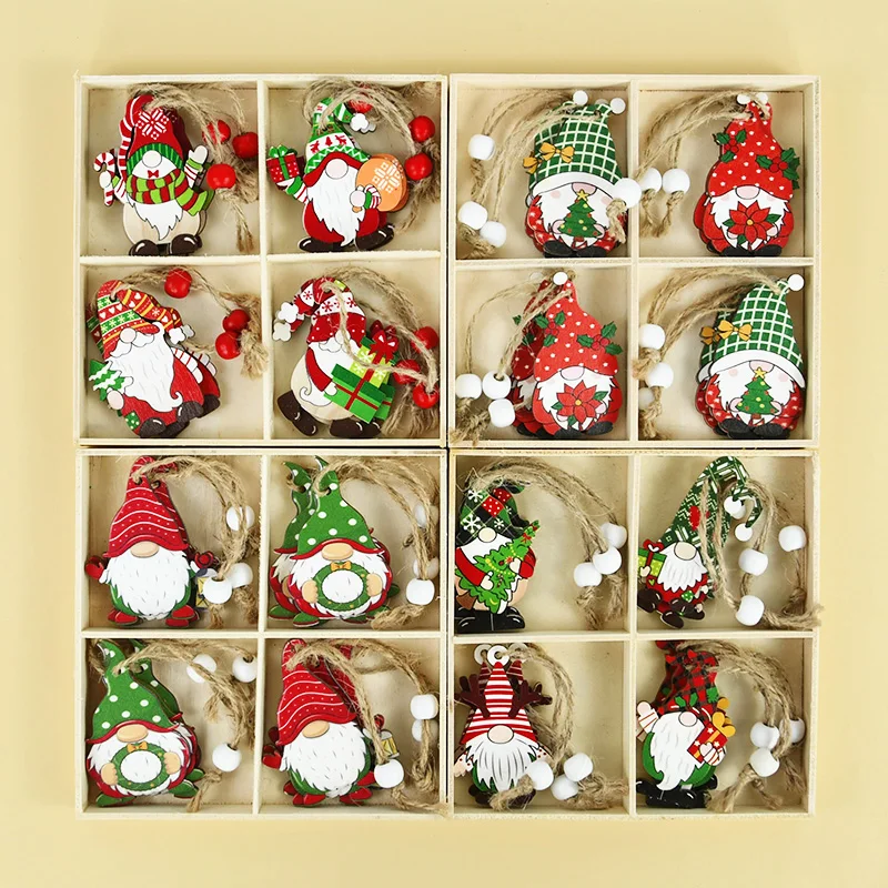 12pcs/box Chrsitmas Wooden Gnomes Hanging Ornaments Xmas Tree Decor Pendants Christmas Home Decoration Navidad New Year Gifts