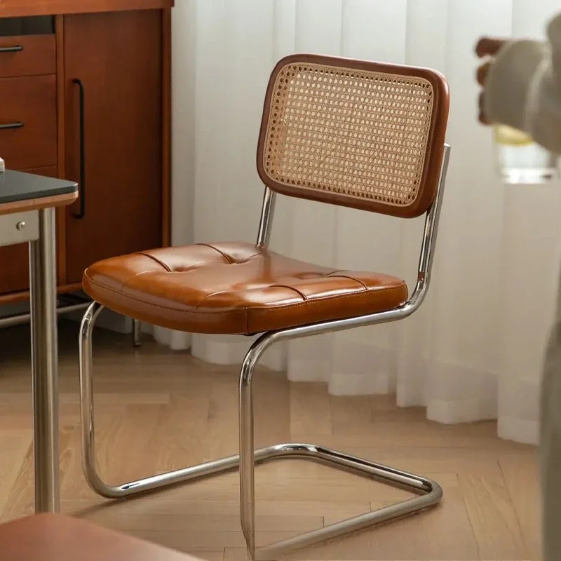 

Dining table and chairs Log wind backrest rattan chair, retro home dining chair Balcony casual rattan chair