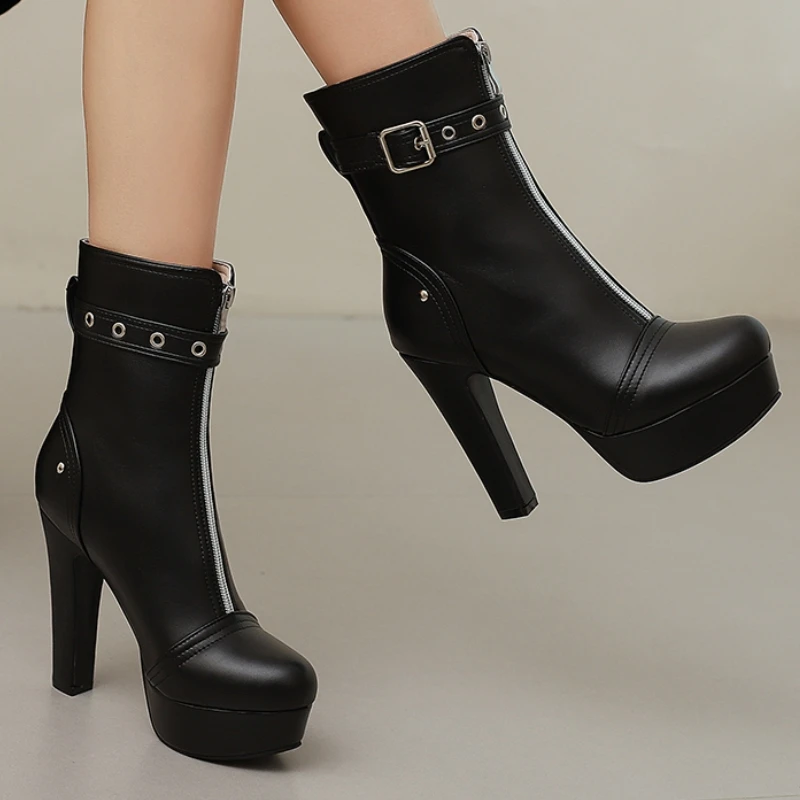 Platform Ankle Boots for Women Black Blue Red Yellow Short Boot High Heel Zipper Party Shoes Lady Big Size 45 50 New 2024 Winter