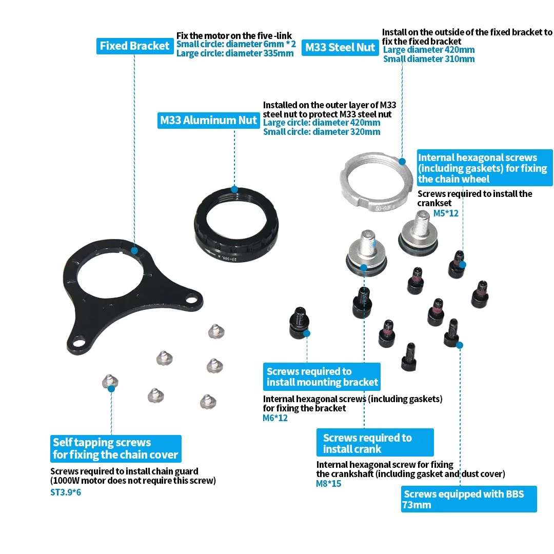 Bafang Mid Motor Kits 68MM 73MM 100MM 120MM Bracket Bottom Installation Screw Nut Gasket 8FUN BBS01B BBS02B BBSHD  Accessories