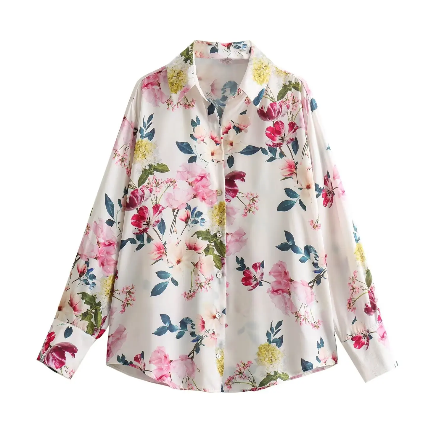 Casual Retro Temperament Silk Texture Printed Shirt