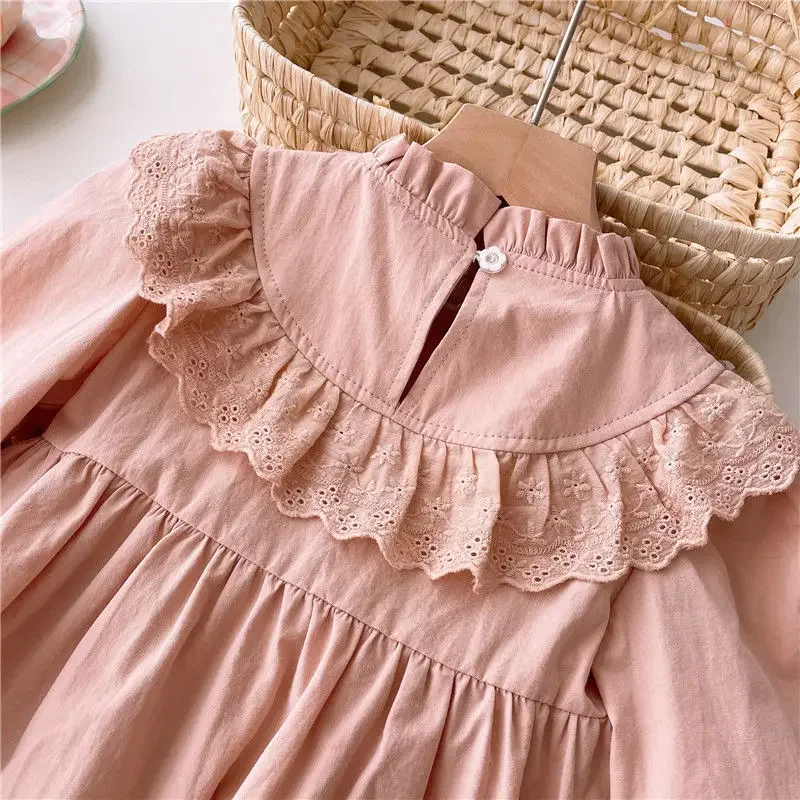 Autumn Little Girls Flower Embroidered Casual Dress Baby Girls Cotton Toddler Long Sleeve Princess Dress Kids Toddler Clothes