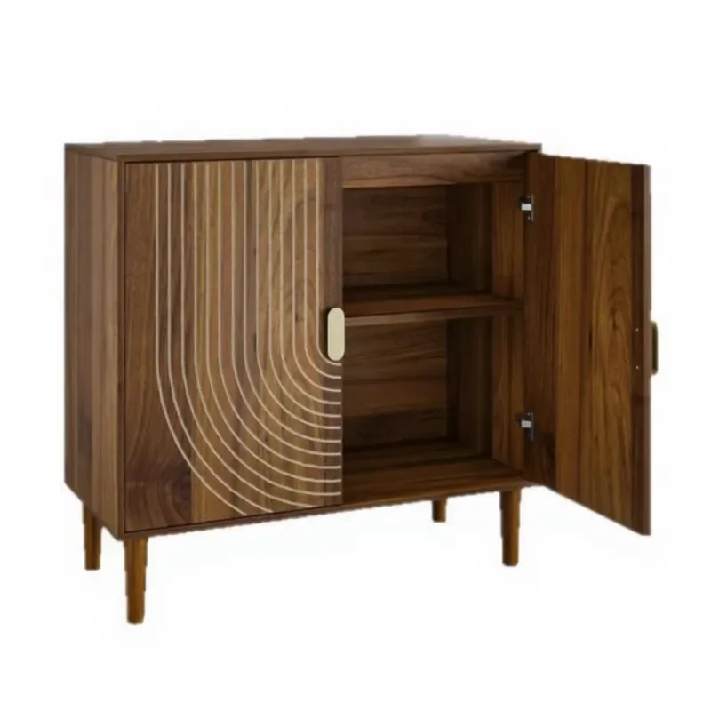 Art Deco Wood Cabinet  Dining Living Room Sideboard Freestanding Storage Unit with Adjustable Shelves and Cable