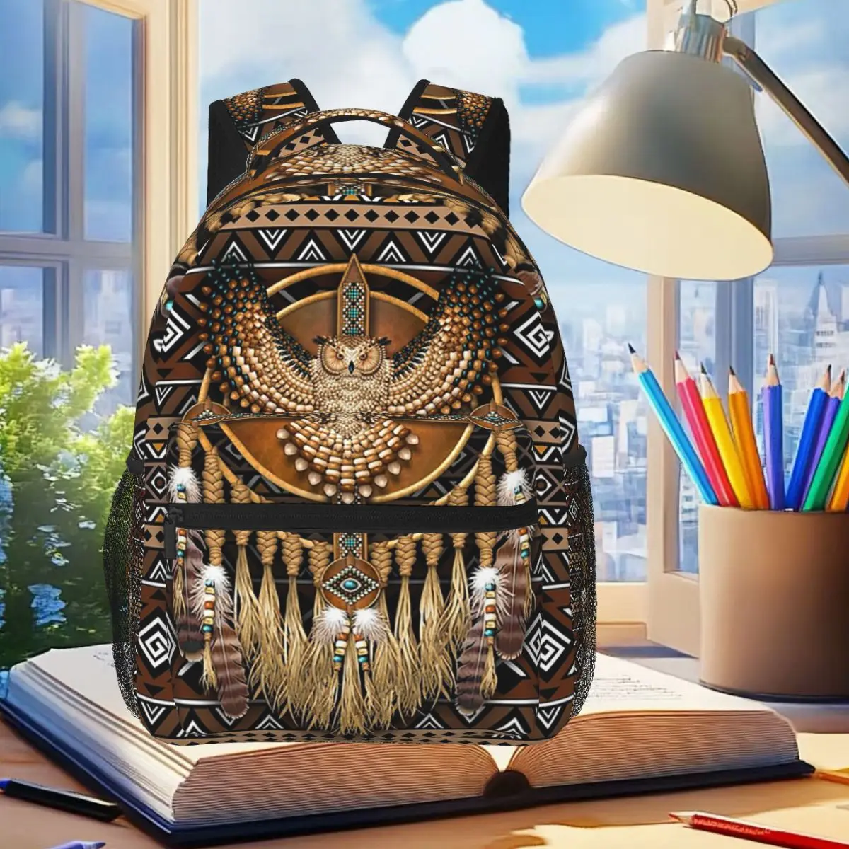 

Рюкзак в стиле племени с изображением совы, студенческая сумка для книг для мальчиков и девочек, детская школьная сумка, компьютерные сумки на плечо для мужчин и женщин