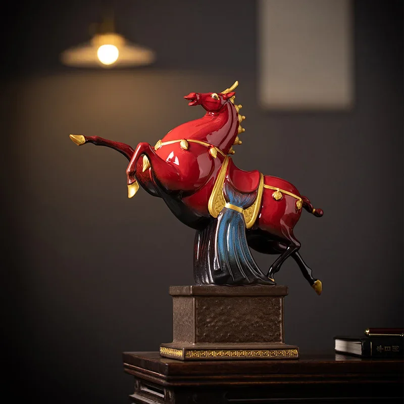 Ornements en céramique haut de gamme pour salon, bureau, entrée, décoration de l'Année du Cheval, cadeaux artisanaux