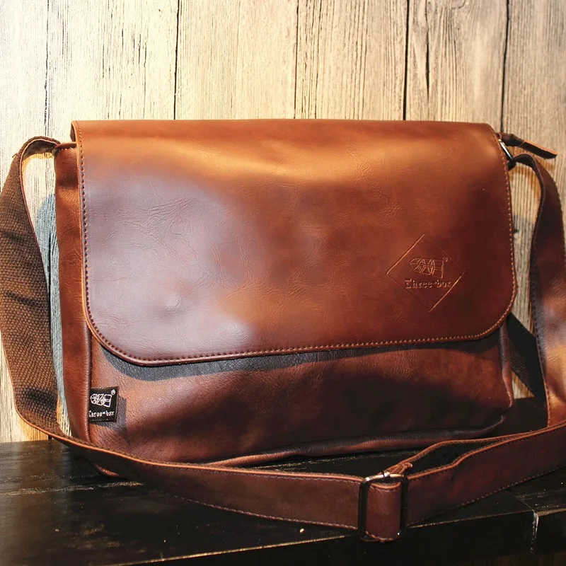 Bolso de hombro Vintage con tapa para hombre, bandolera de cuero PU de gran capacidad, a la moda, informal, de viaje