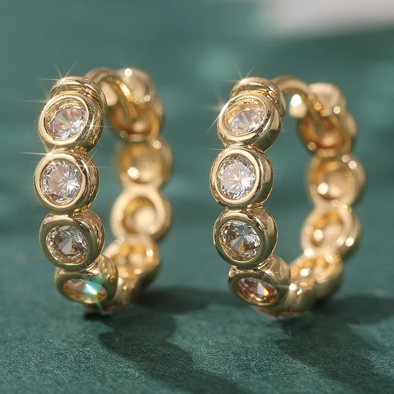 Vintage Copper Material Bubble Hoop Earrings Ladies' Luxury Small Golden Hoop Earrings Inlaid with Synthetic Zircon